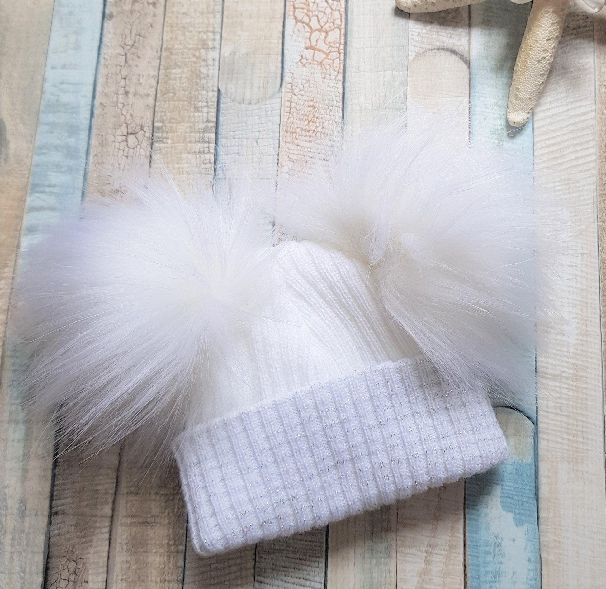 First Size Ribbed Knitted Double Faux Fluffy Fur Baby Pom Pom Hat - Nana B Baby & Childrenswear Boutique