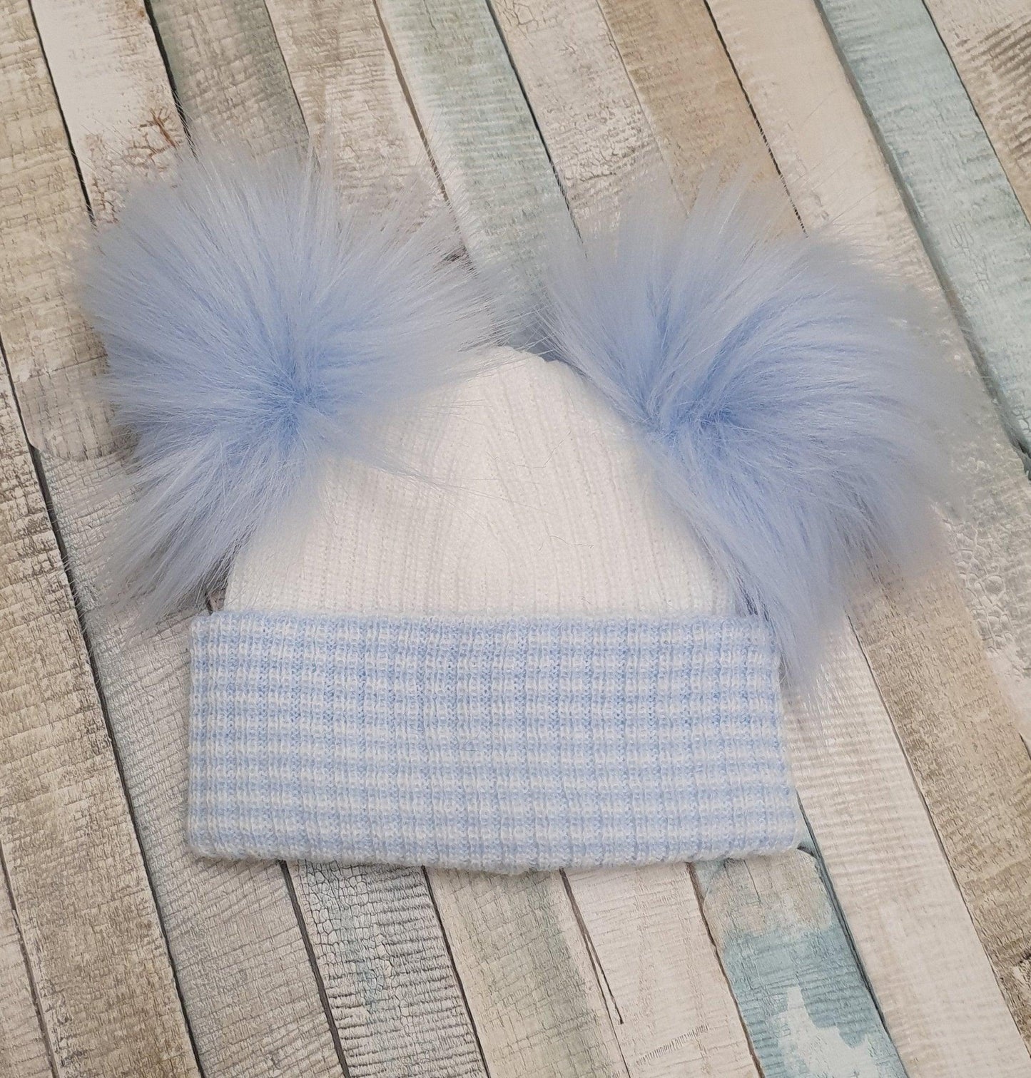 First Size Ribbed Knitted Double Faux Fluffy Fur Baby Pom Pom Hat - Nana B Baby & Childrenswear Boutique