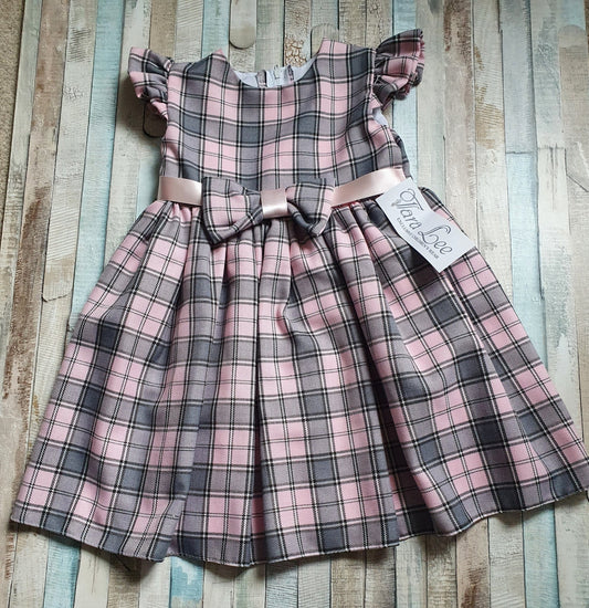 Girls Grey And Pink Tartan Capped Sleeve Dress - Nana B Baby & Childrenswear Boutique