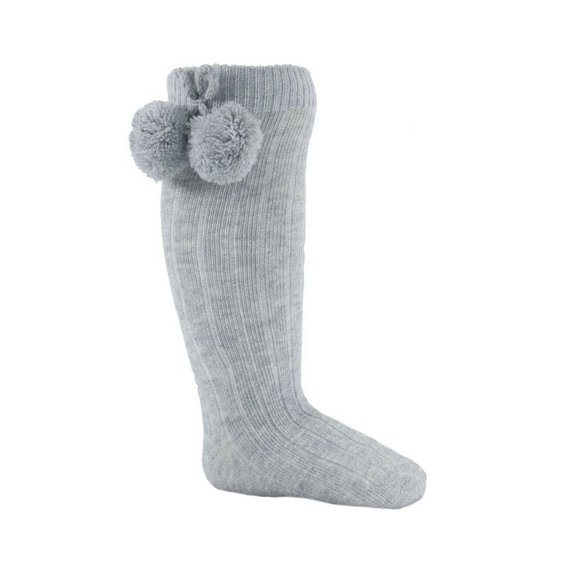 Grey Ribbed Pom Pom Socks - Nana B Baby & Childrenswear Boutique