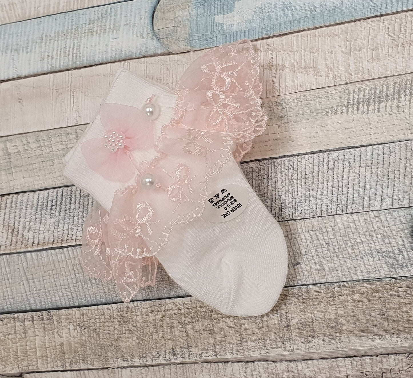 Lace Trim Sock With Pearls - Nana B Baby & Childrenswear Boutique