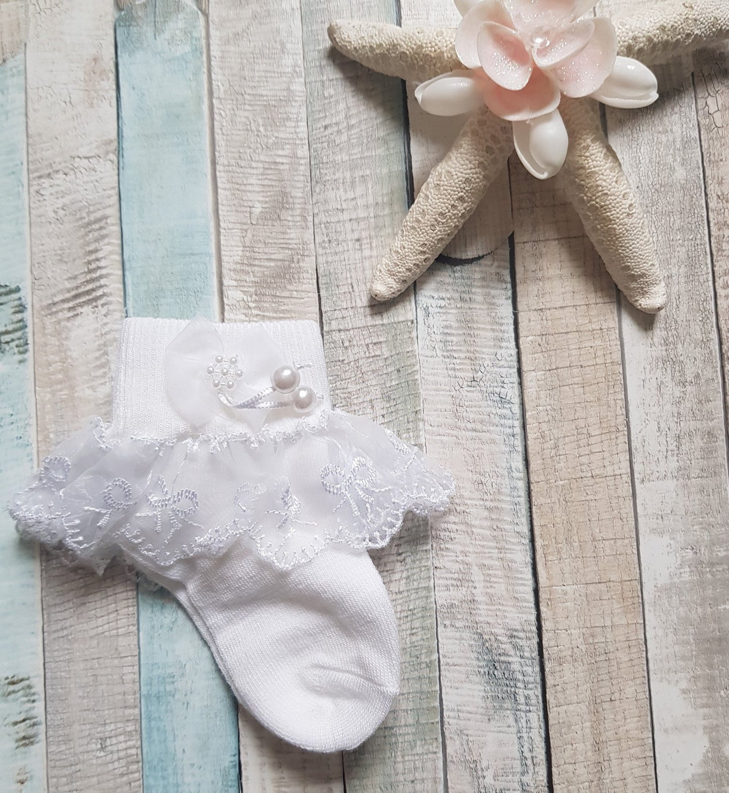 Lace Trim Sock With Pearls - Nana B Baby & Childrenswear Boutique