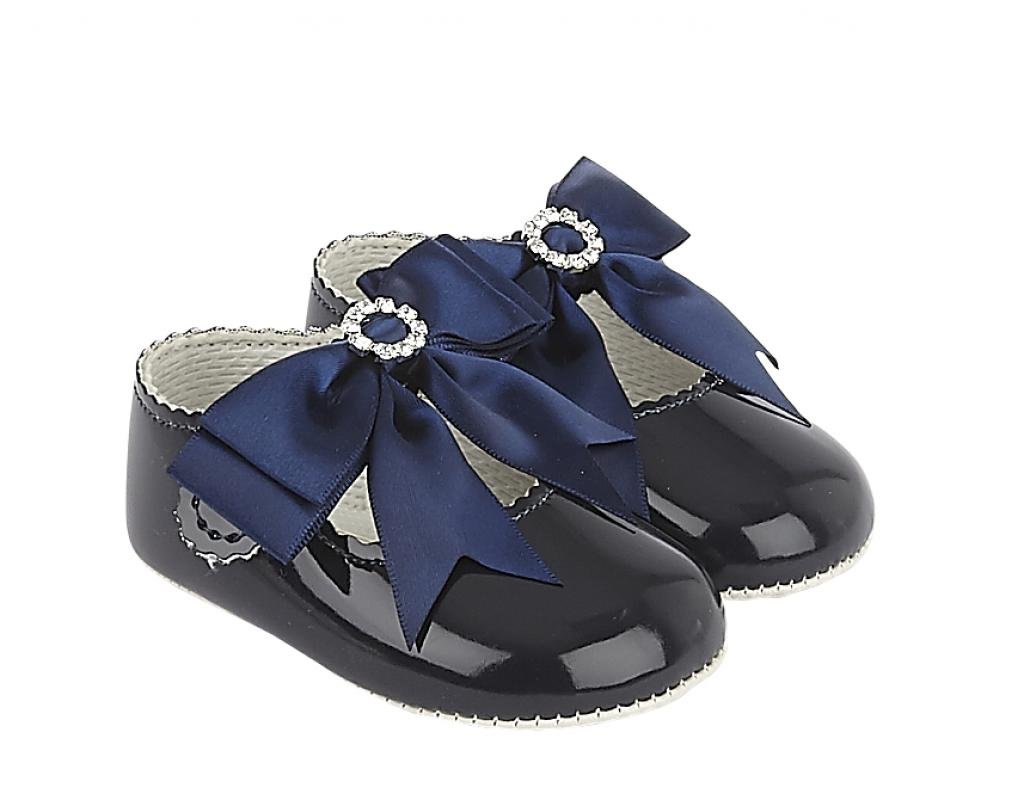 Navy Patent Soft Bottom Diamante Pram Shoe - Nana B Baby & Childrenswear Boutique