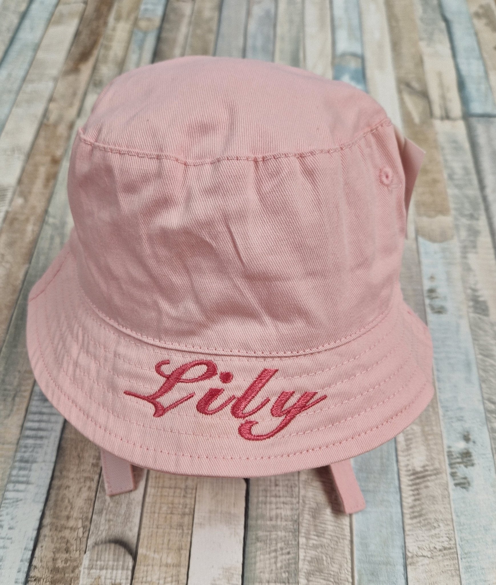 Personalised Baby Girls Pink Bucket Hat With Chin Strap - Nana B Baby & Childrenswear Boutique