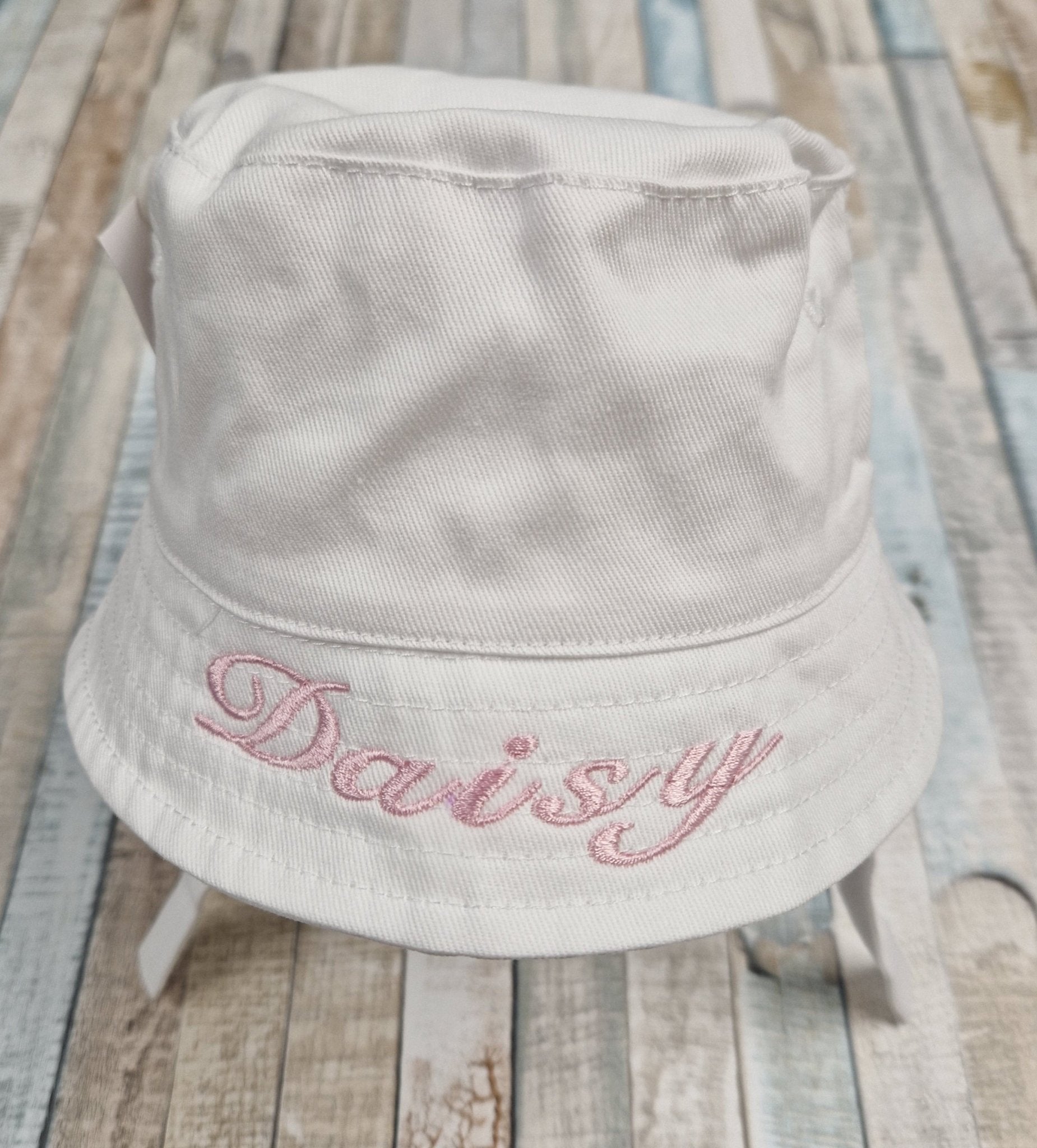 Personalised Baby White Cotton Bucket Hat With Chin Strap - Nana B Baby & Childrenswear Boutique