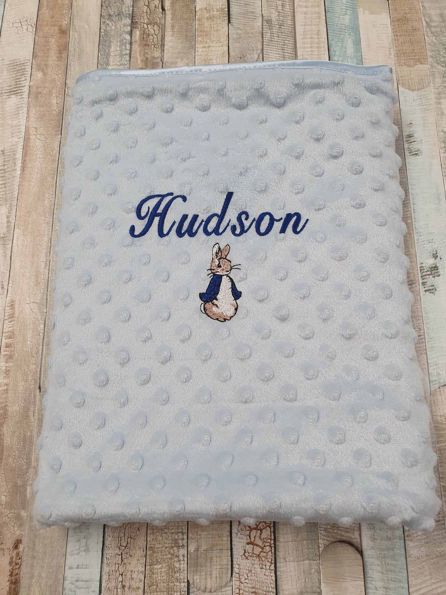 Personalised Blue Dimple Blanket With Blue Rabbit - Nana B Baby & Childrenswear Boutique