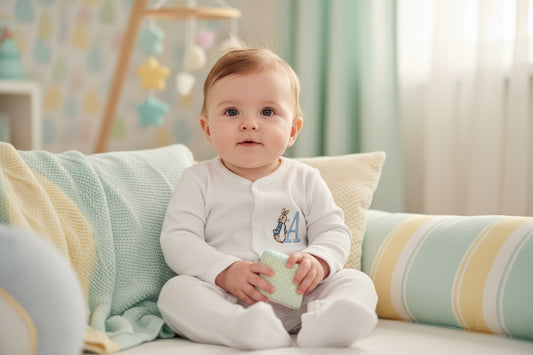 Personalised Blue Rabbit Babygro With Initial - Nana B Baby & Childrenswear Boutique