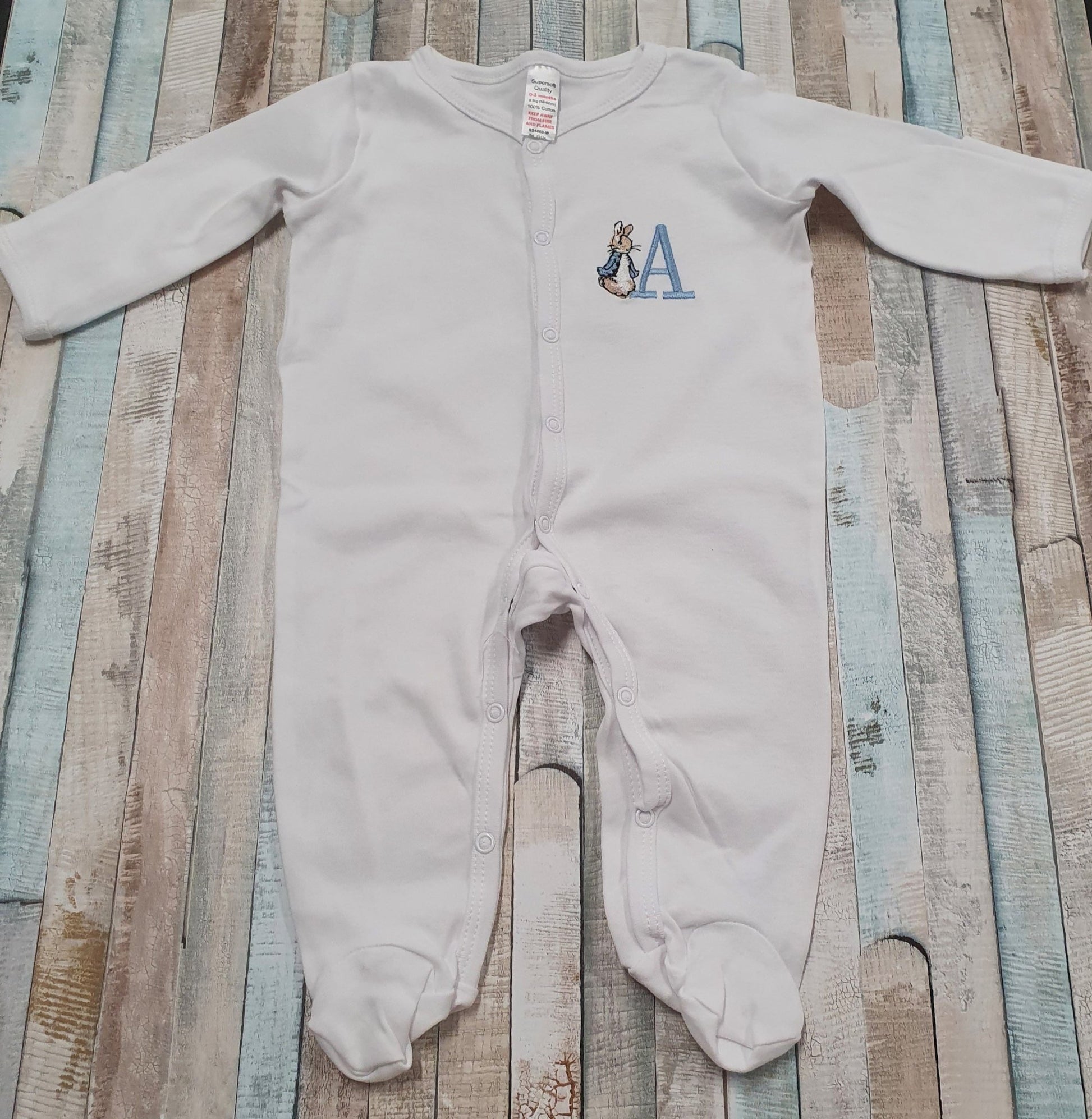Personalised Blue Rabbit Babygro With Initial - Nana B Baby & Childrenswear Boutique