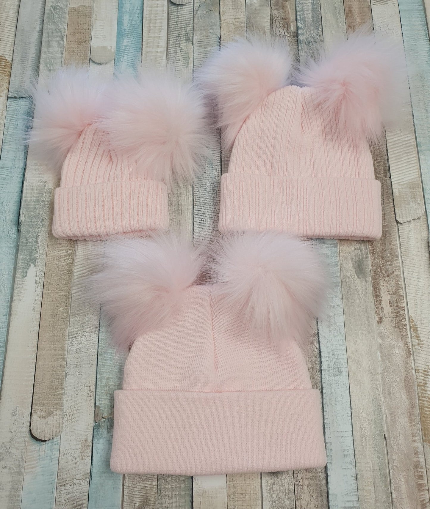 Personalised Pink Knitted Double Pink Fluffy Faux Fur Pom Hat - Nana B Baby & Childrenswear Boutique