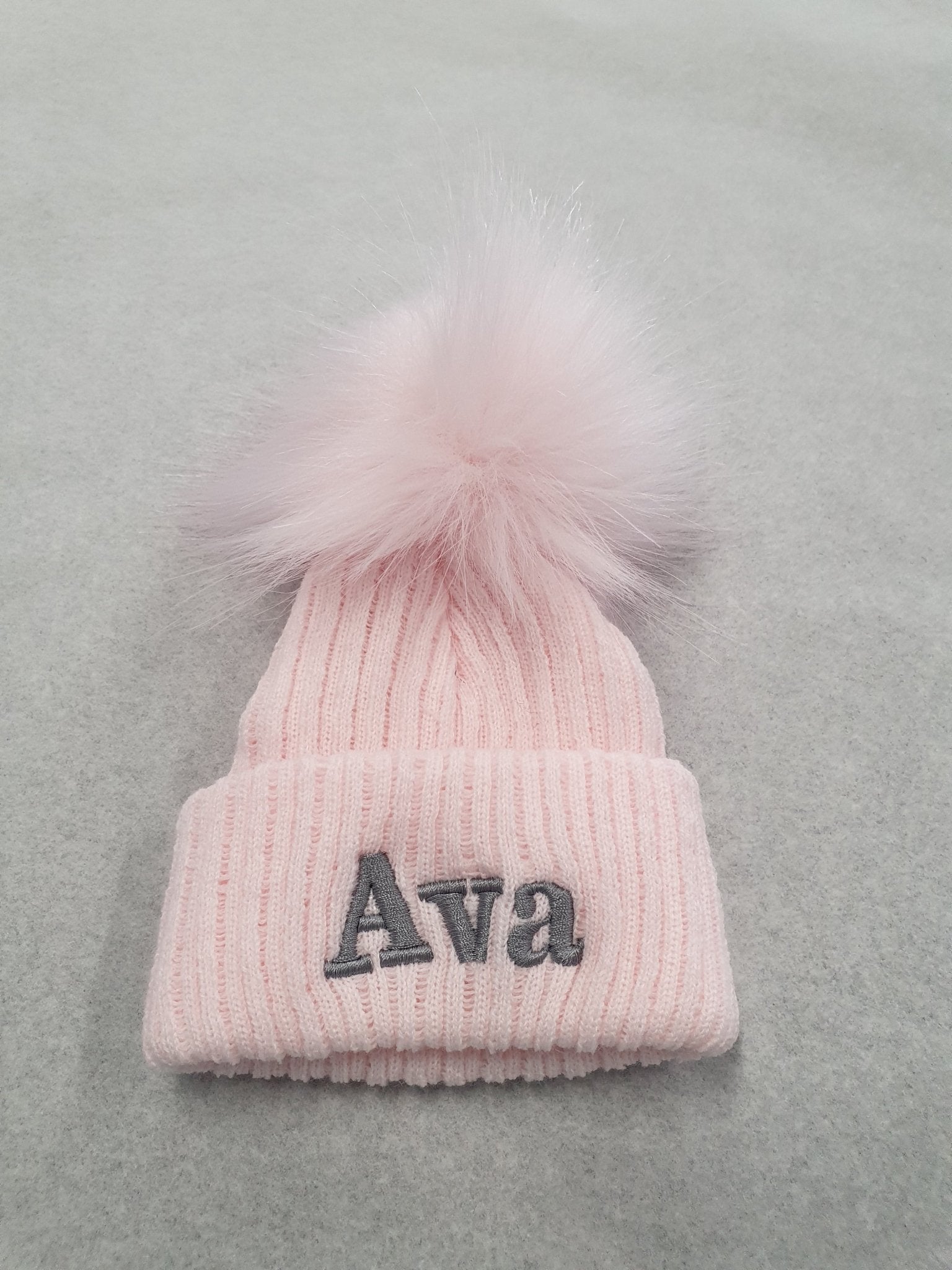 Personalised Pink Knitted Single Pink Fluffy Faux Fur Pom Hat - Nana B Baby & Childrenswear Boutique