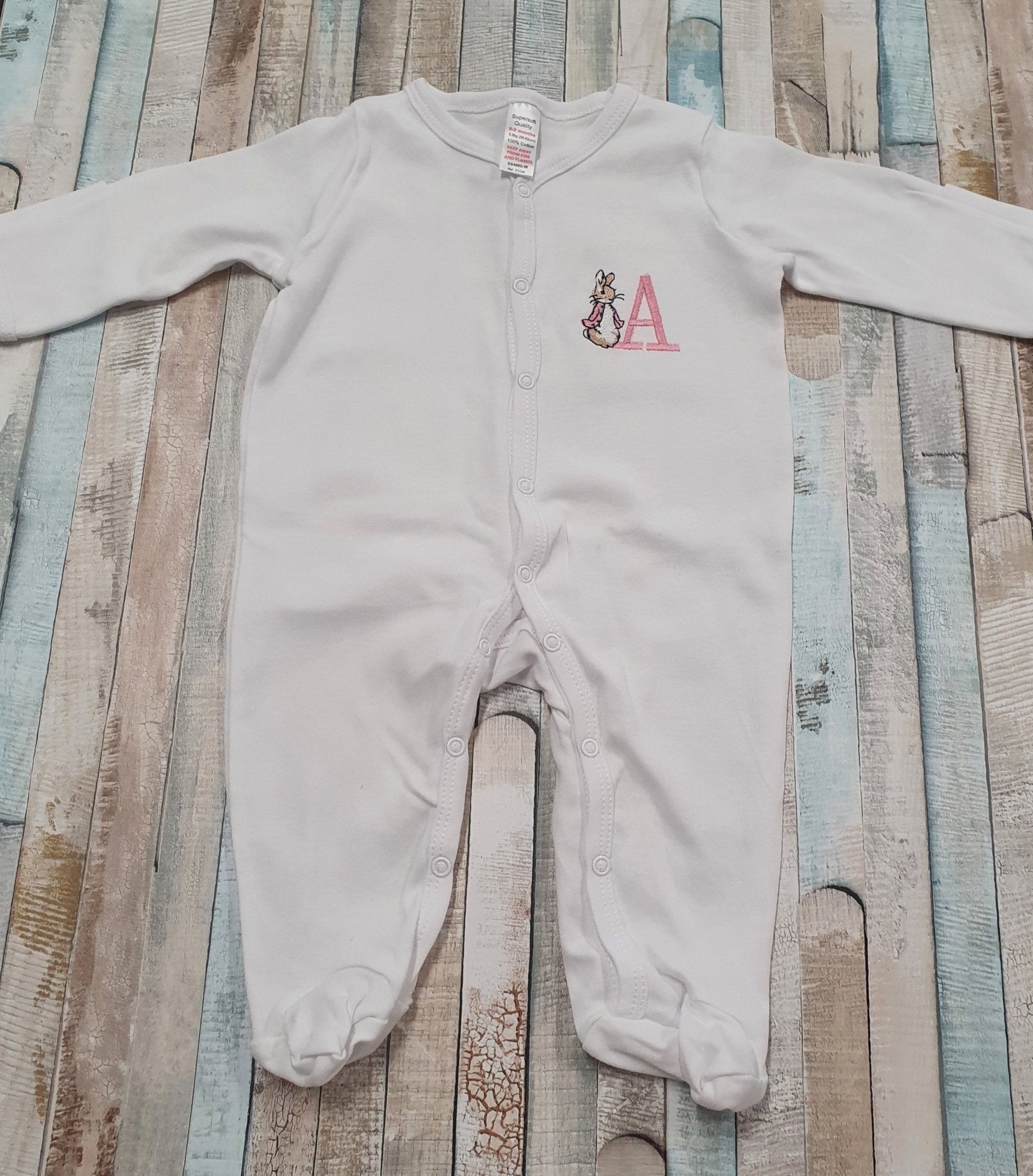 Personalised Pink Rabbit Babygro With Initial - Nana B Baby & Childrenswear Boutique