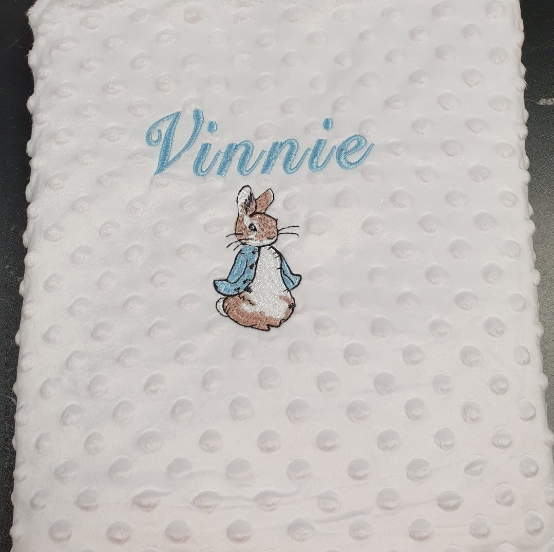 Personalised White Dimple Blanket With Blue Rabbit - Nana B Baby & Childrenswear Boutique