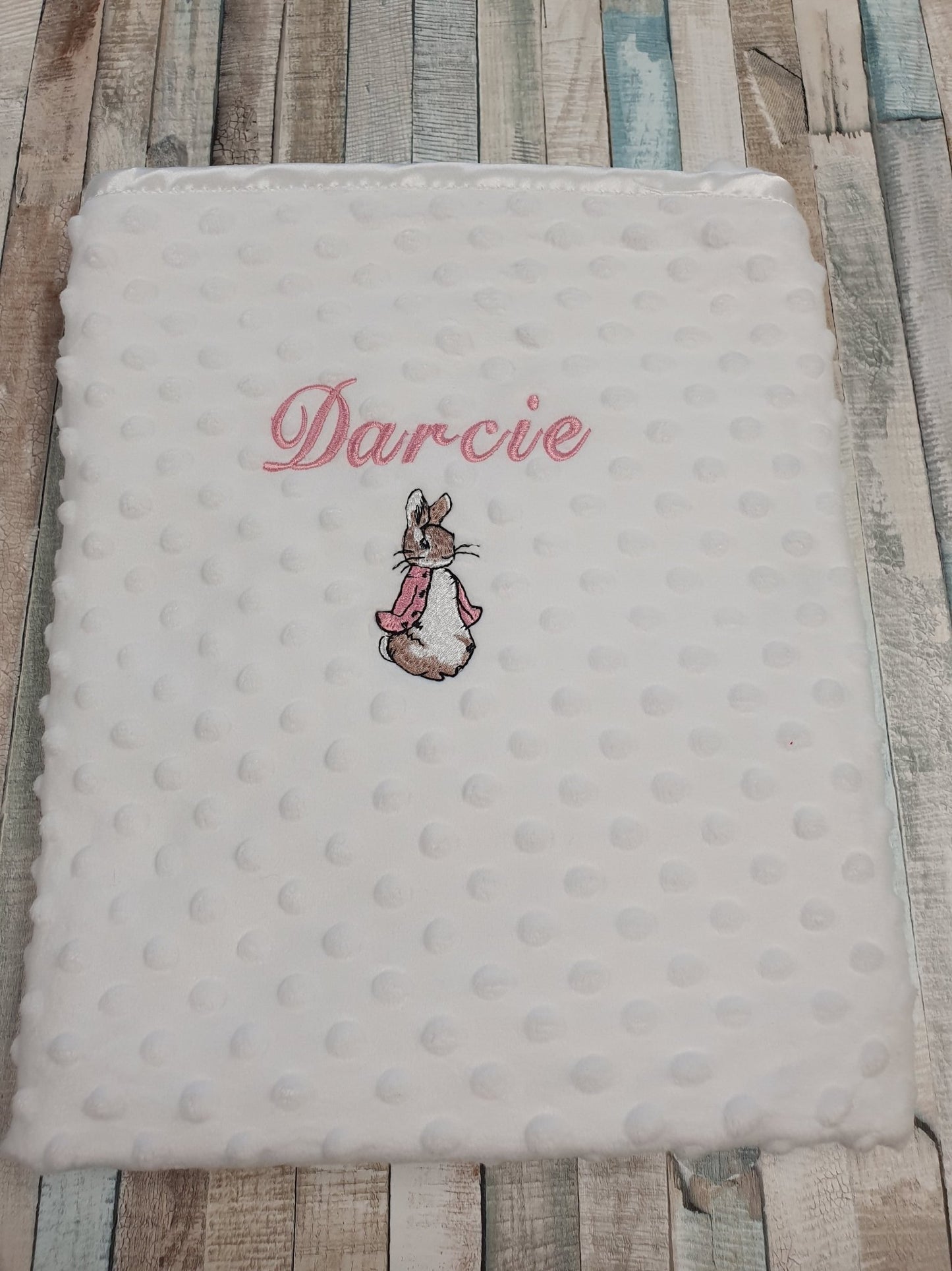 Personalised White Dimple Blanket With Pink Rabbit - Nana B Baby & Childrenswear Boutique