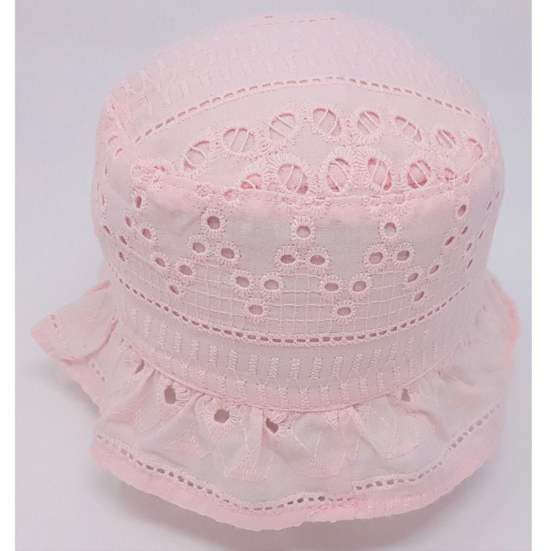 Pink Cotton Embroidered Bucket Sun Hat - Nana B Baby & Childrenswear Boutique