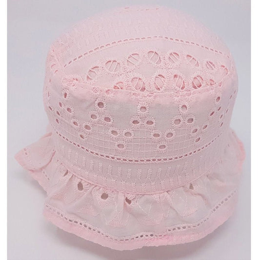 Pink Cotton Embroidered Bucket Sun Hat - Nana B Baby & Childrenswear Boutique