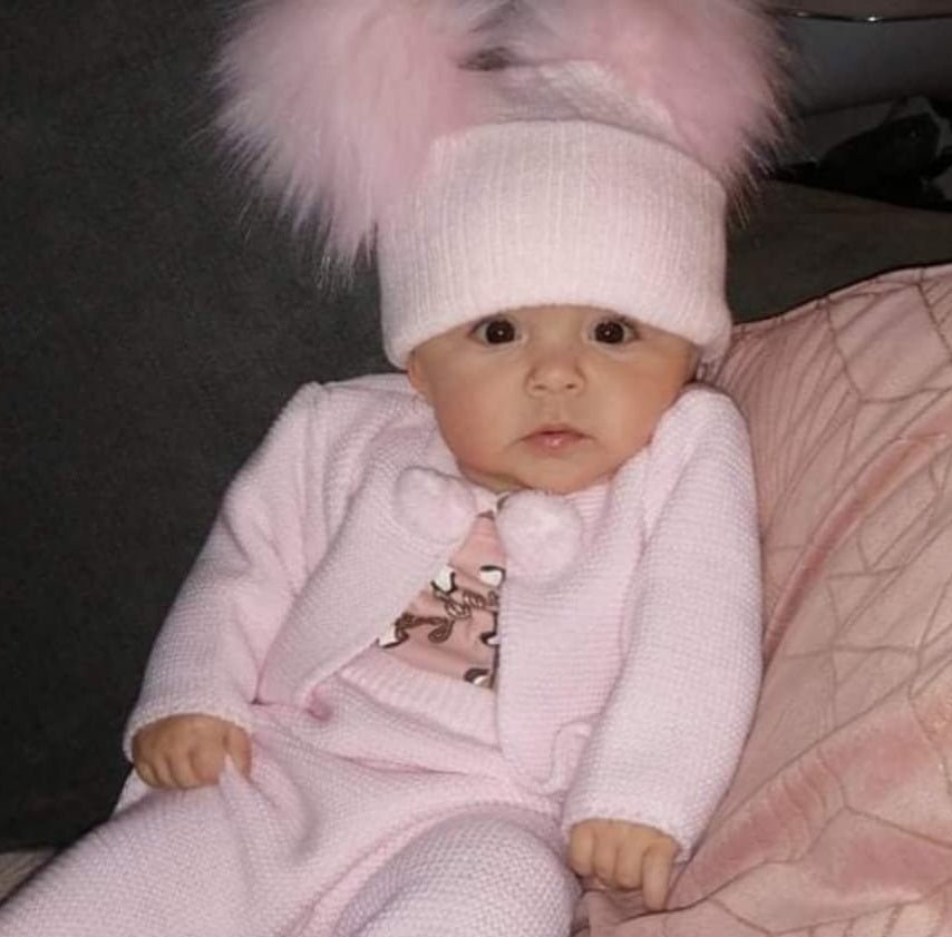 Pink Knitted Double Pink Fluffy Faux Fur Pom Hat - Nana B Baby & Childrenswear Boutique