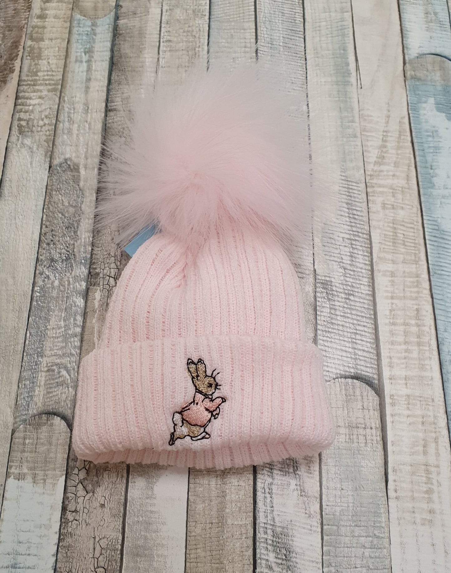 Pink Knitted Pink Rabbit Hat Single Pink Fluffy Faux Fur Pom - Nana B Baby & Childrenswear Boutique