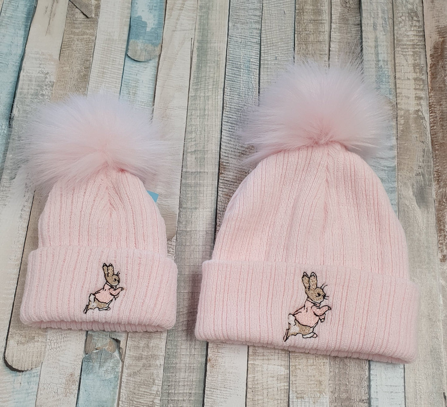 Pink Knitted Pink Rabbit Hat Single Pink Fluffy Faux Fur Pom - Nana B Baby & Childrenswear Boutique