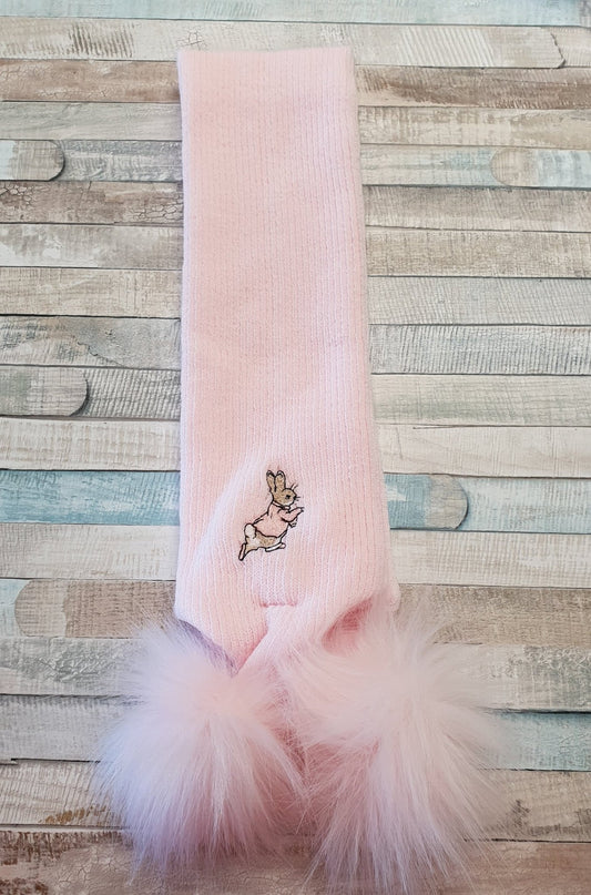 Pink Knitted Rabbit Scarf With Pink Fluffy Faux Fur Pom Pom - Nana B Baby & Childrenswear Boutique