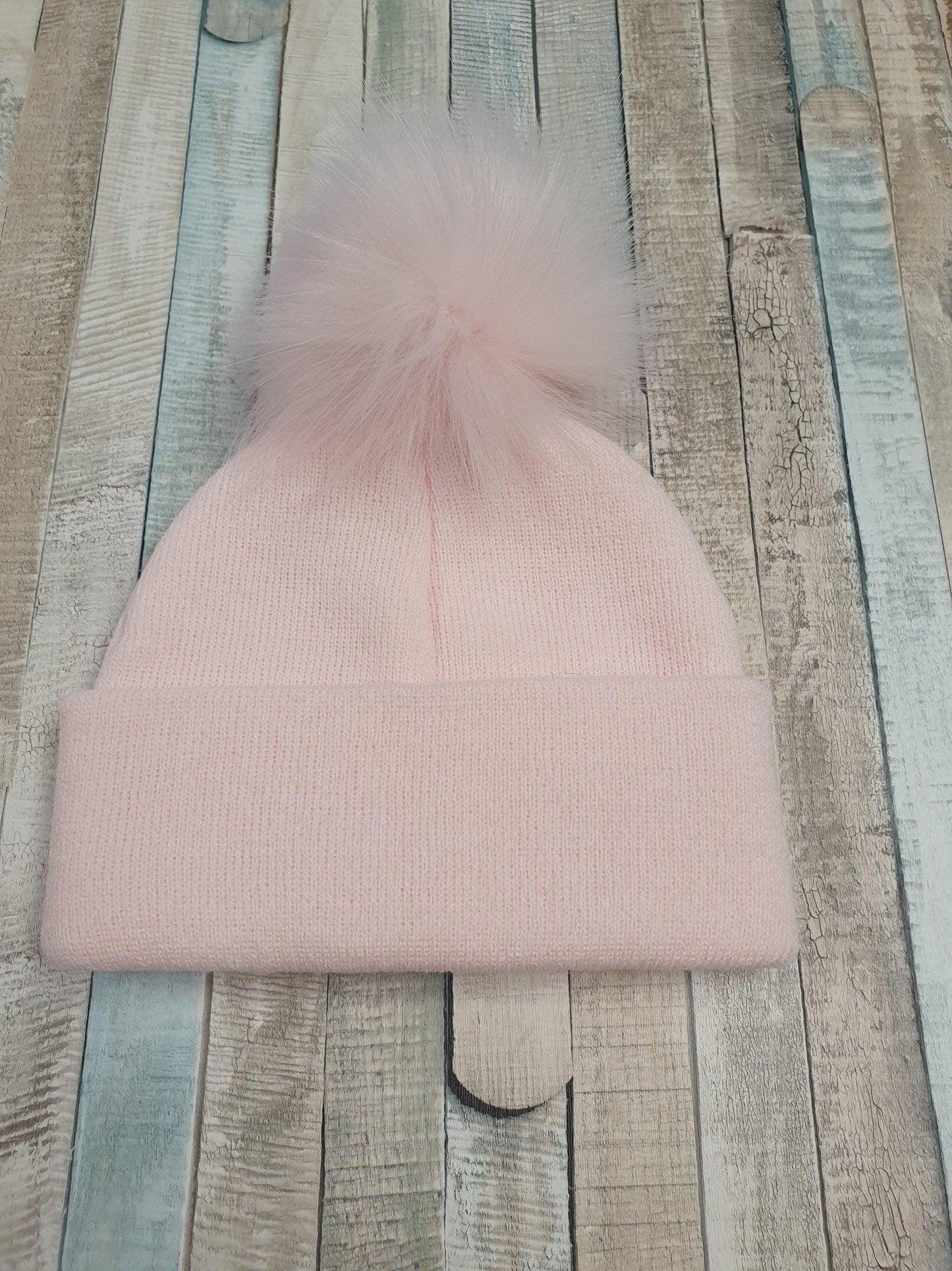 Pink Knitted Single Pink Fluffy Faux Fur Pom Hat - Nana B Baby & Childrenswear Boutique