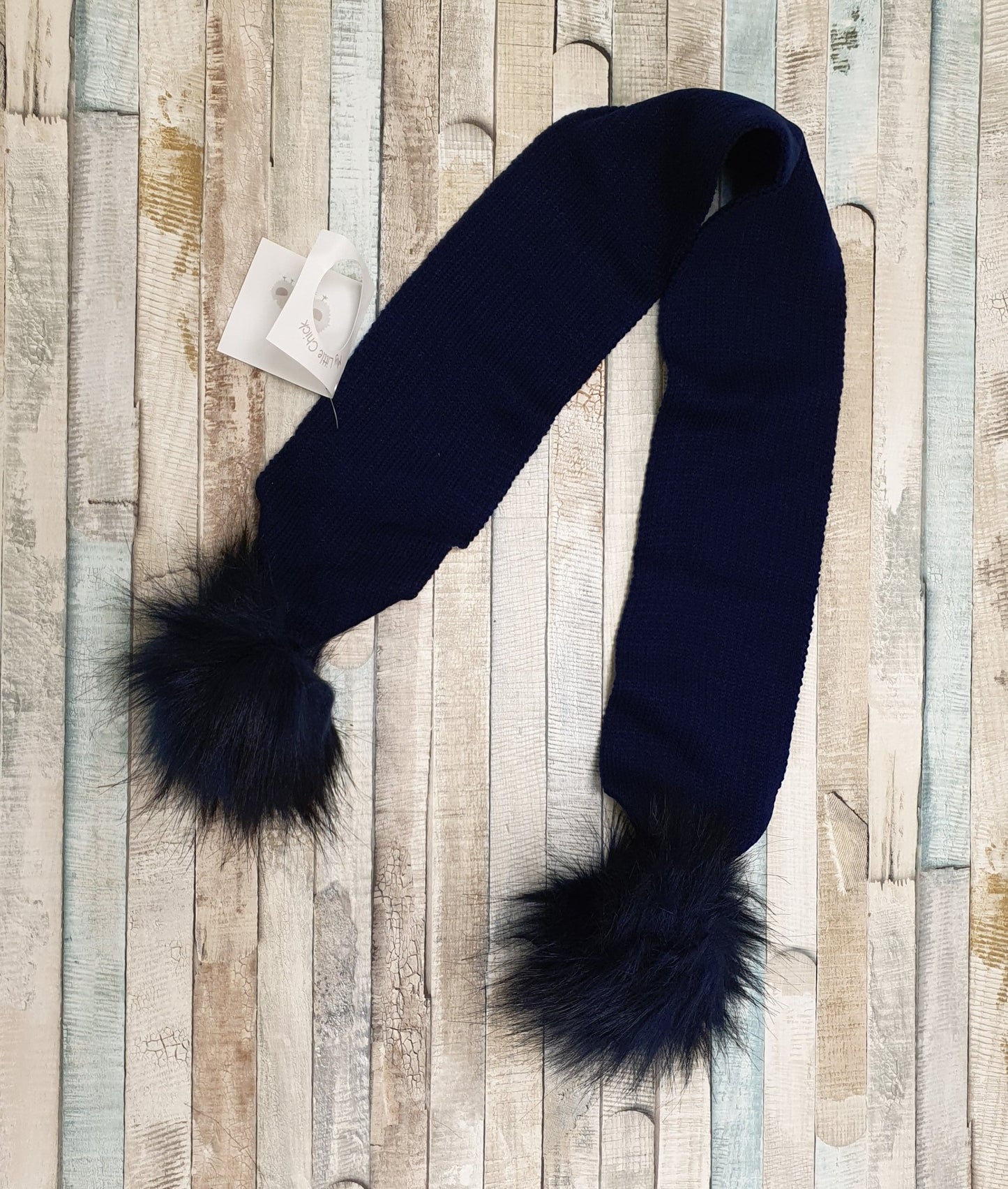 Plain Navy Scarf With Navy Faux Fur Pom - Nana B Baby & Childrenswear Boutique