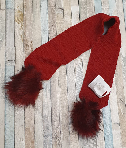 Red Scarf With Red Faux Fur Pom - Nana B Baby & Childrenswear Boutique
