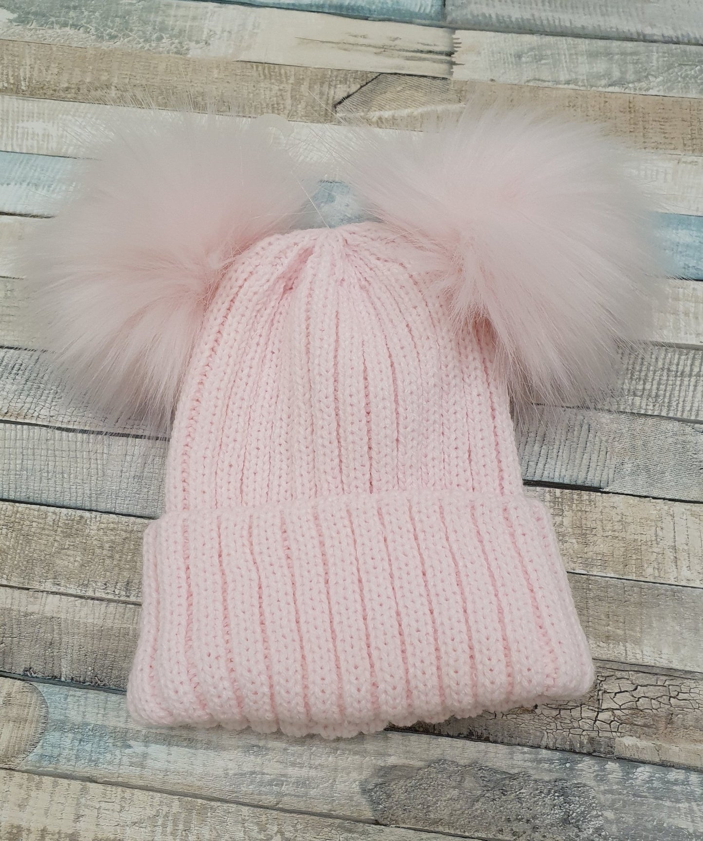 Thick Knitted Pink Double Faux Fur Pom Hat - Nana B Baby & Childrenswear Boutique