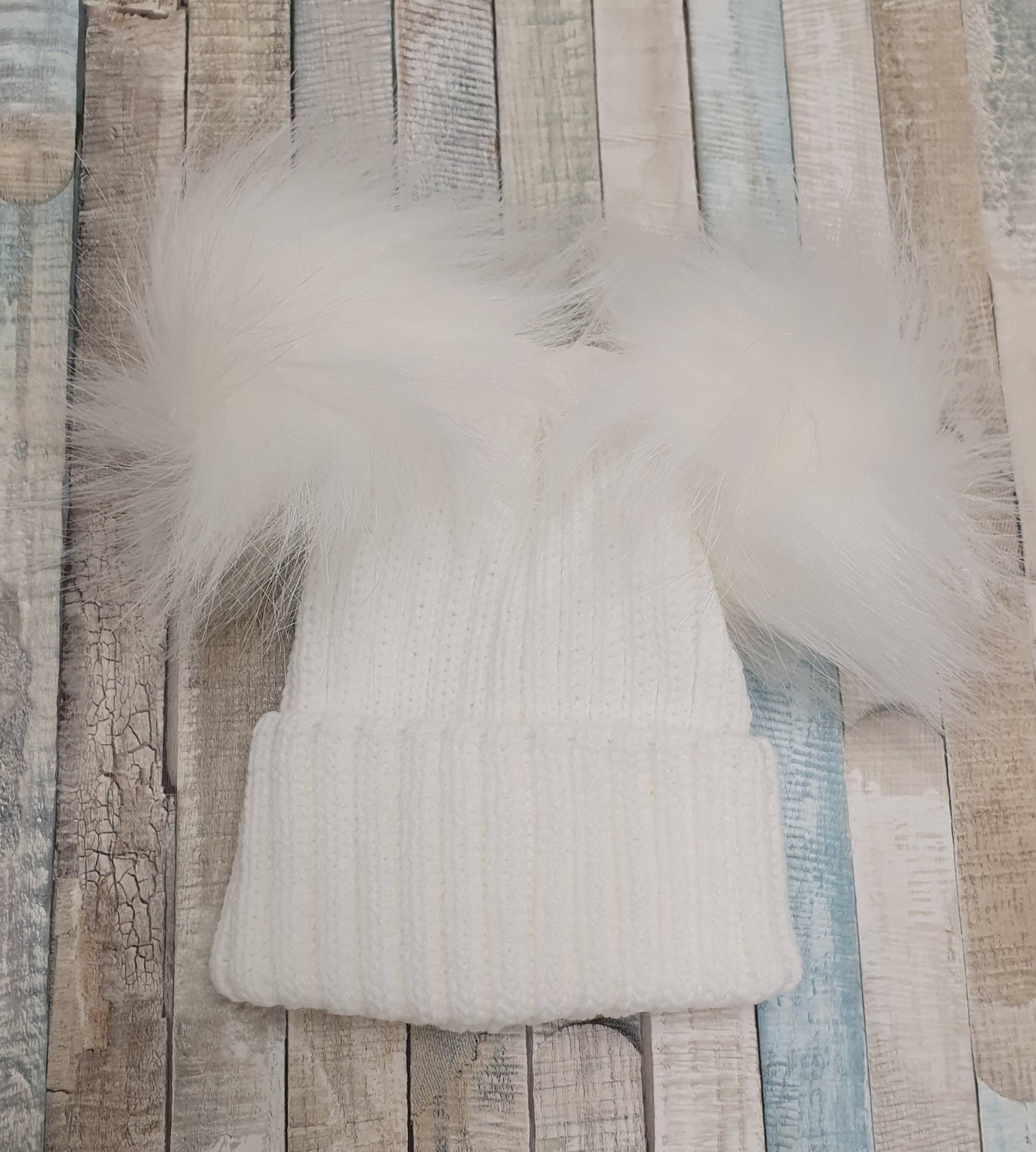 Thick Knitted White Double Fluffy Faux Fur Pom Hat - Nana B Baby & Childrenswear Boutique