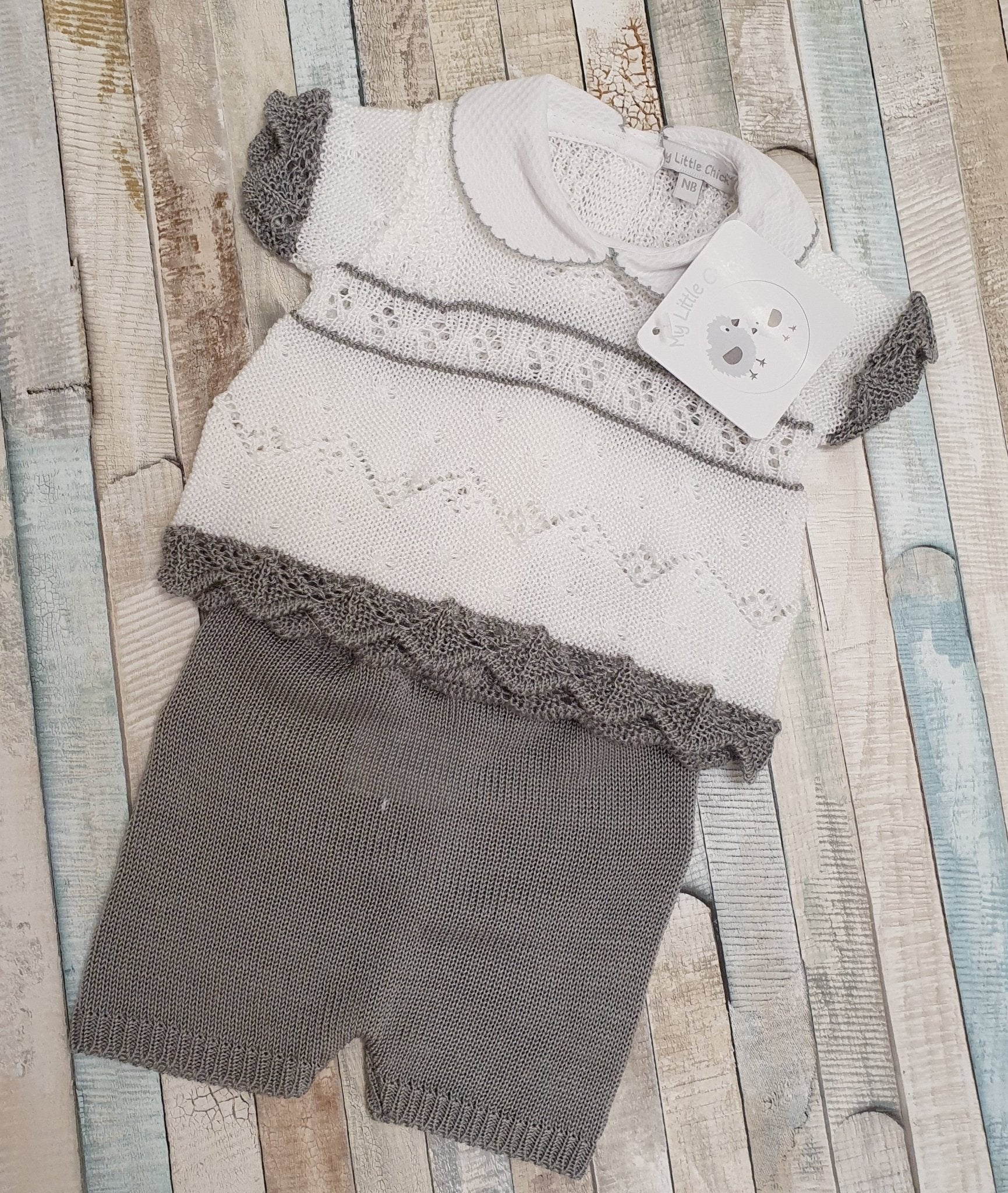 Unisex Baby Grey & White Lace Knitted Short et - Nana B Baby & Childrenswear Boutique