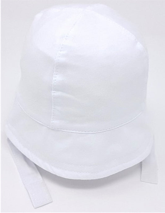 Unisex Baby White Jersey Cloche Hat With Chin Strap - Nana B Baby & Childrenswear Boutique