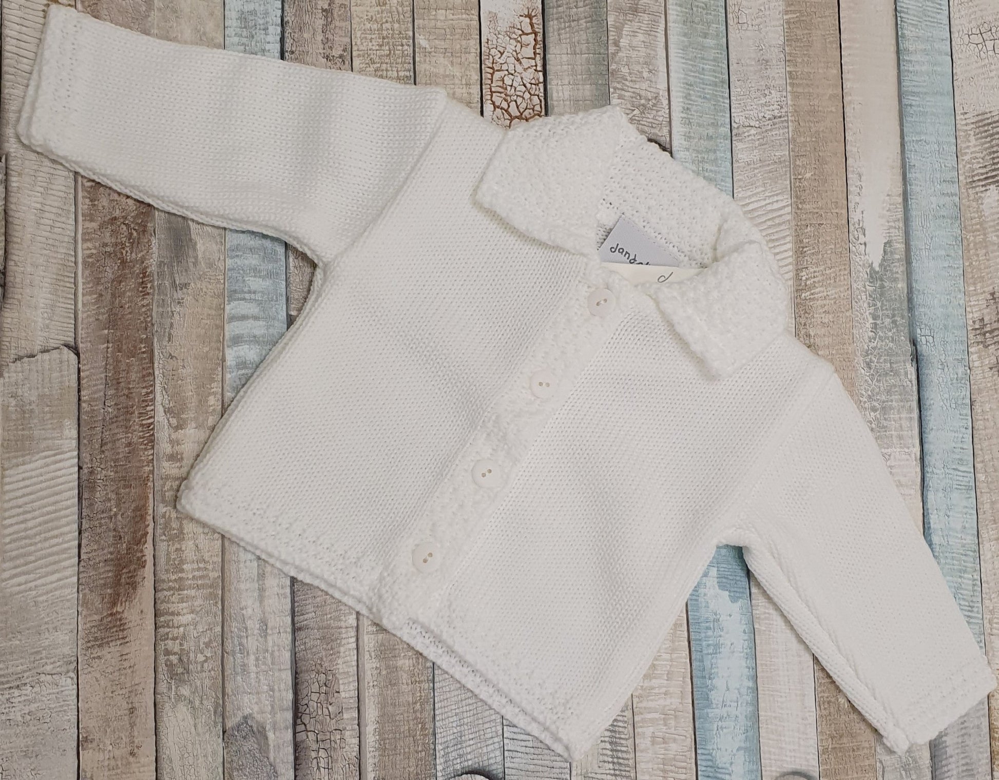 Unisex Baby White Knitted Cardigan With Collar - Nana B Baby & Childrenswear Boutique