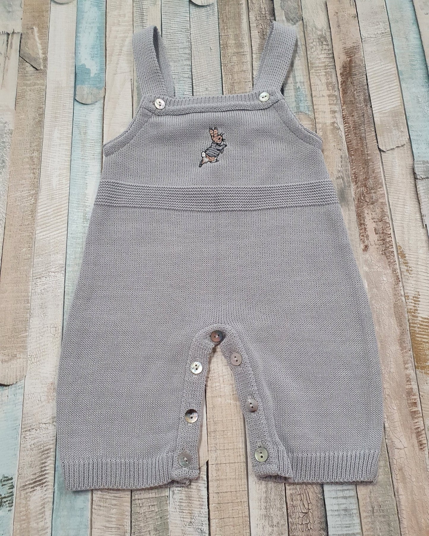 Unisex Grey Knitted Dungaree With Rabbit - Nana B Baby & Childrenswear Boutique