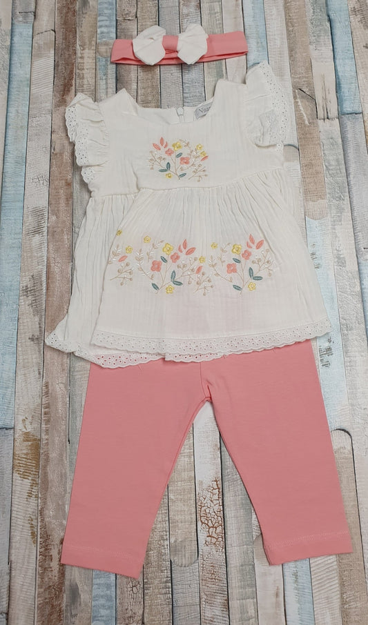 Visara Girls Coral And Cream Top And Leggins Set - Nana B Baby & Childrenswear Boutique