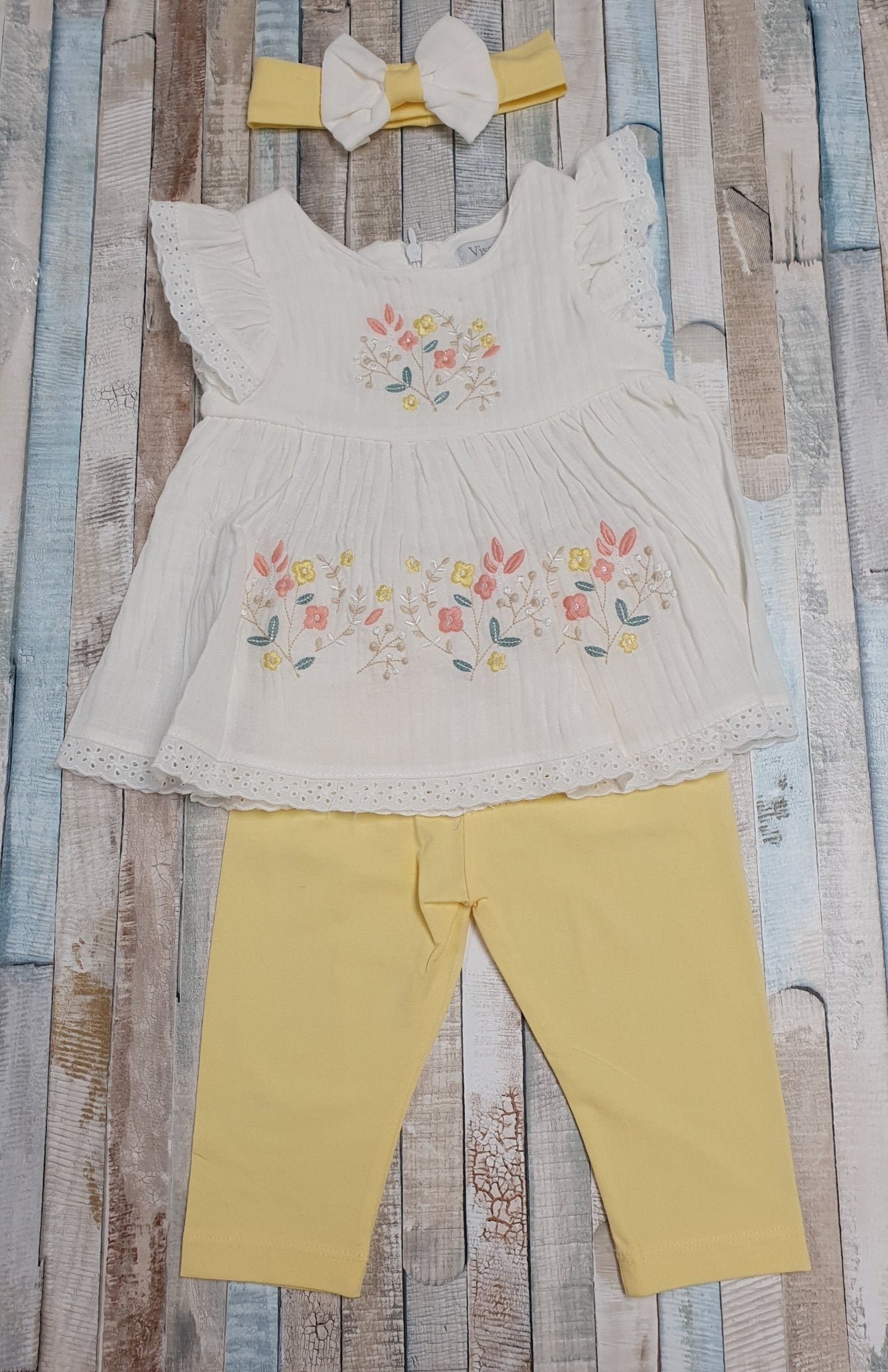 Visara Girls Lemon And Cream Top And Leggins Set - Nana B Baby & Childrenswear Boutique