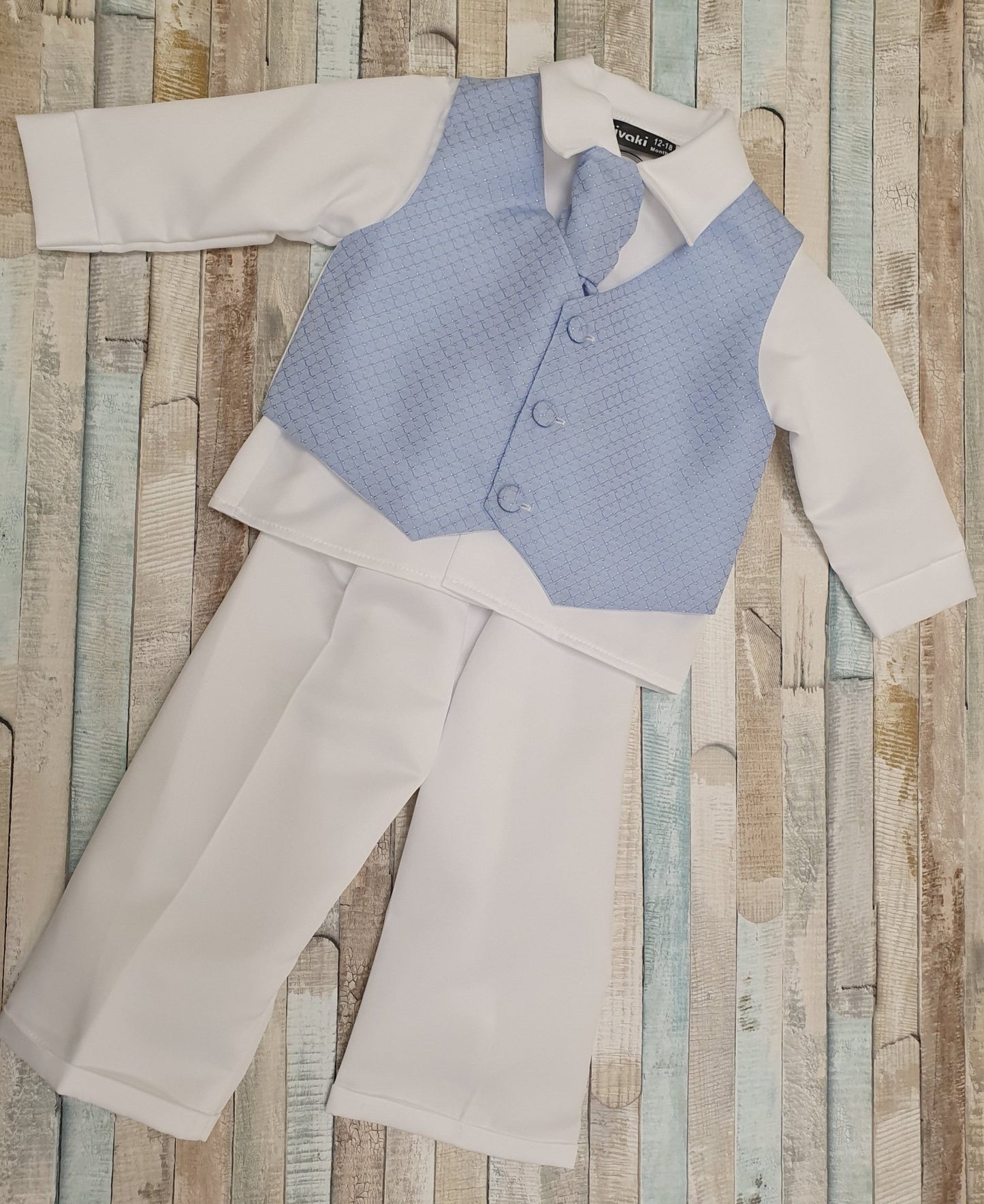 Vivaki White Christening Suit With Blue Waistcoat - Nana B Baby & Childrenswear Boutique