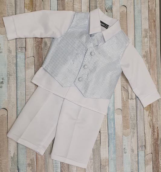 Vivaki White Christening Suit With Pale Blue Waistcoat - Nana B Baby & Childrenswear Boutique