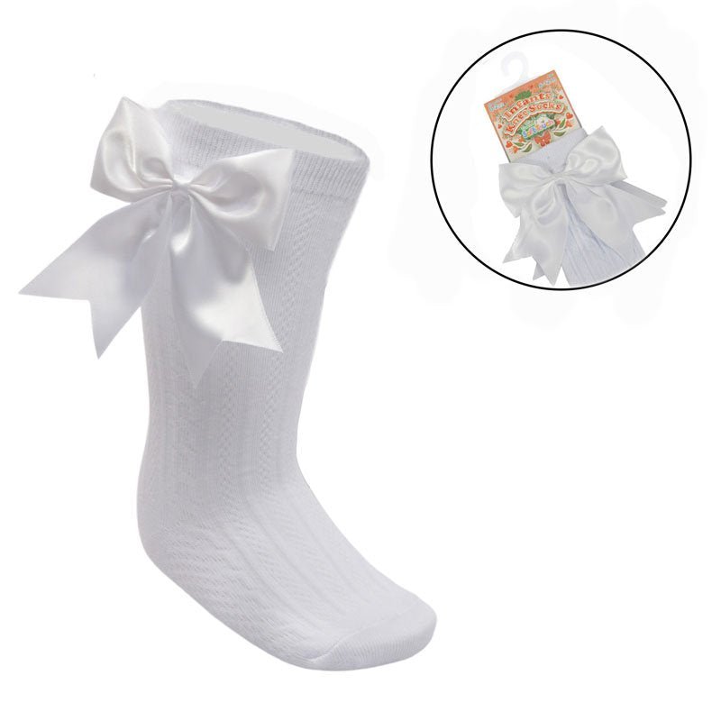 White Knee Length Socks With Ribbon Bow - Nana B Baby & Childrenswear Boutique