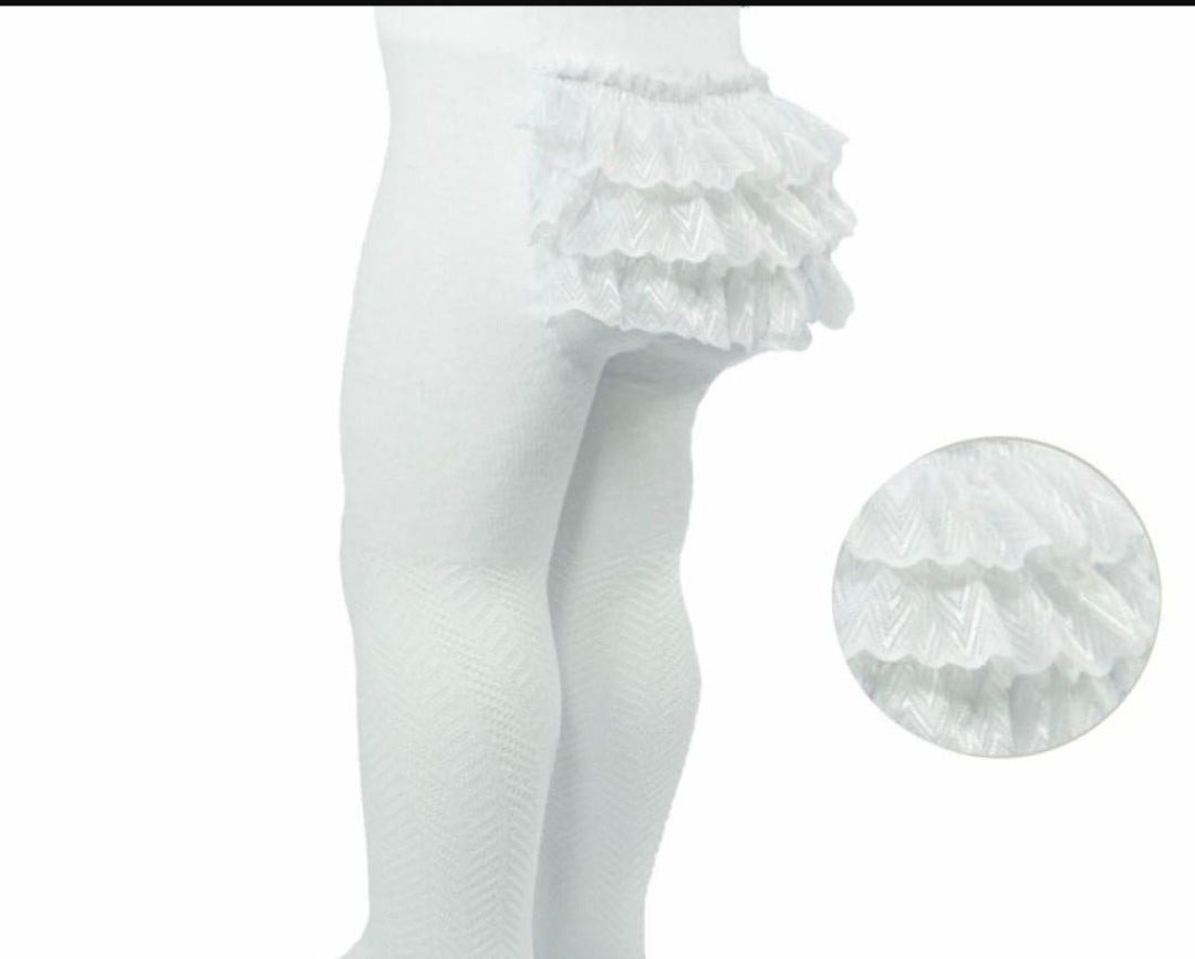 White Ribbed Tights With Frill - Nana B Baby & Childrenswear Boutique